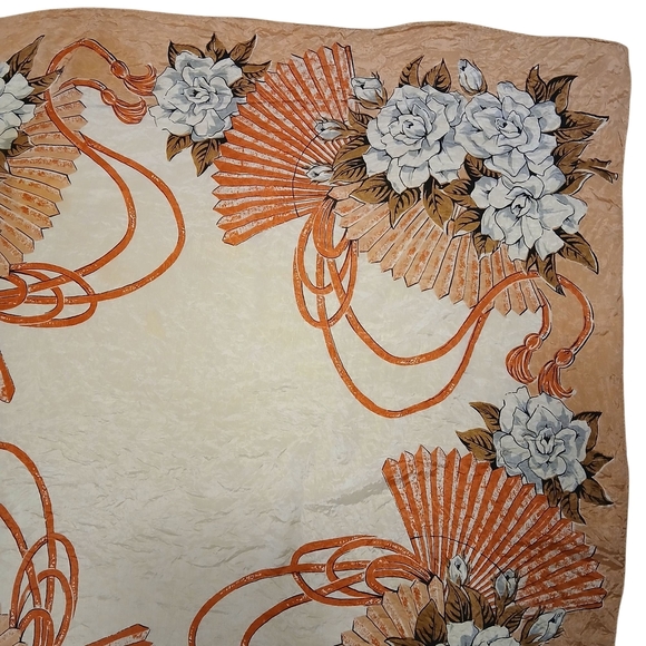 Vintage Carol Stanley Floral and Fan Patterned Scarf - Picture 4 of 6